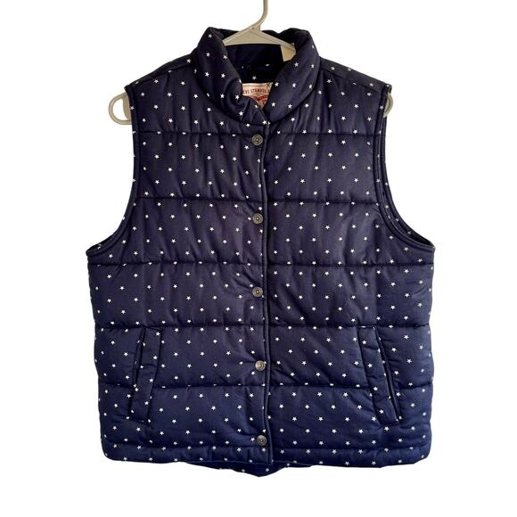Levis Womens Size M Blue Star Print Quilted Puffer Snap Closure Vest - Picture 1 of 4